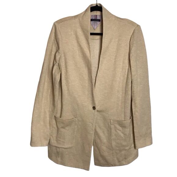 Tommy Hilfiger Tan Light Brown Single Button Cotton Sweater-Blazer Women's 16 - Picture 1 of 8